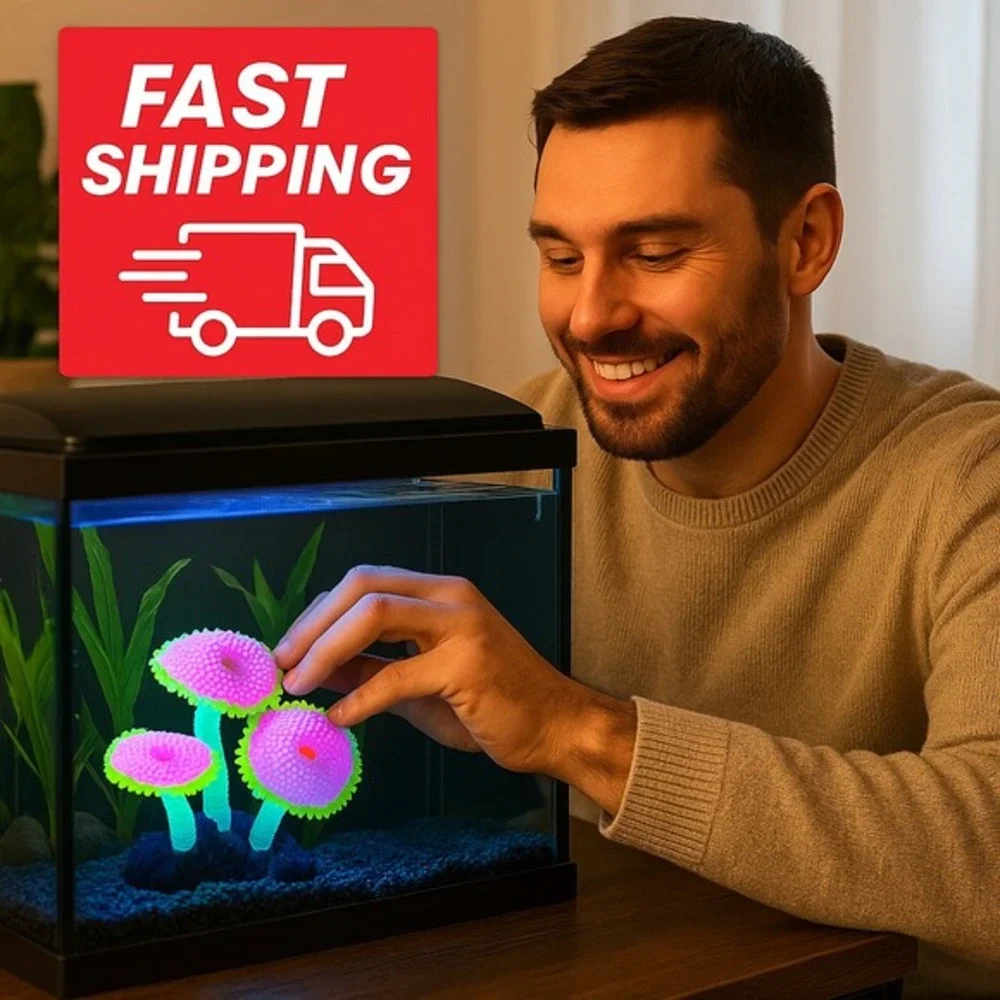 Silicone Glowing‎ Aquarium Coral Decorations Pink Yellow Aqua Culture 1 Set NWT